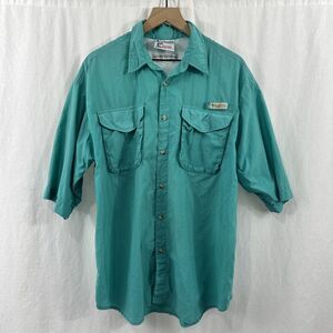 Columbia PFG Performance Fishing Gear Shirt Short Sleeve Aqua Green Mens Size L
